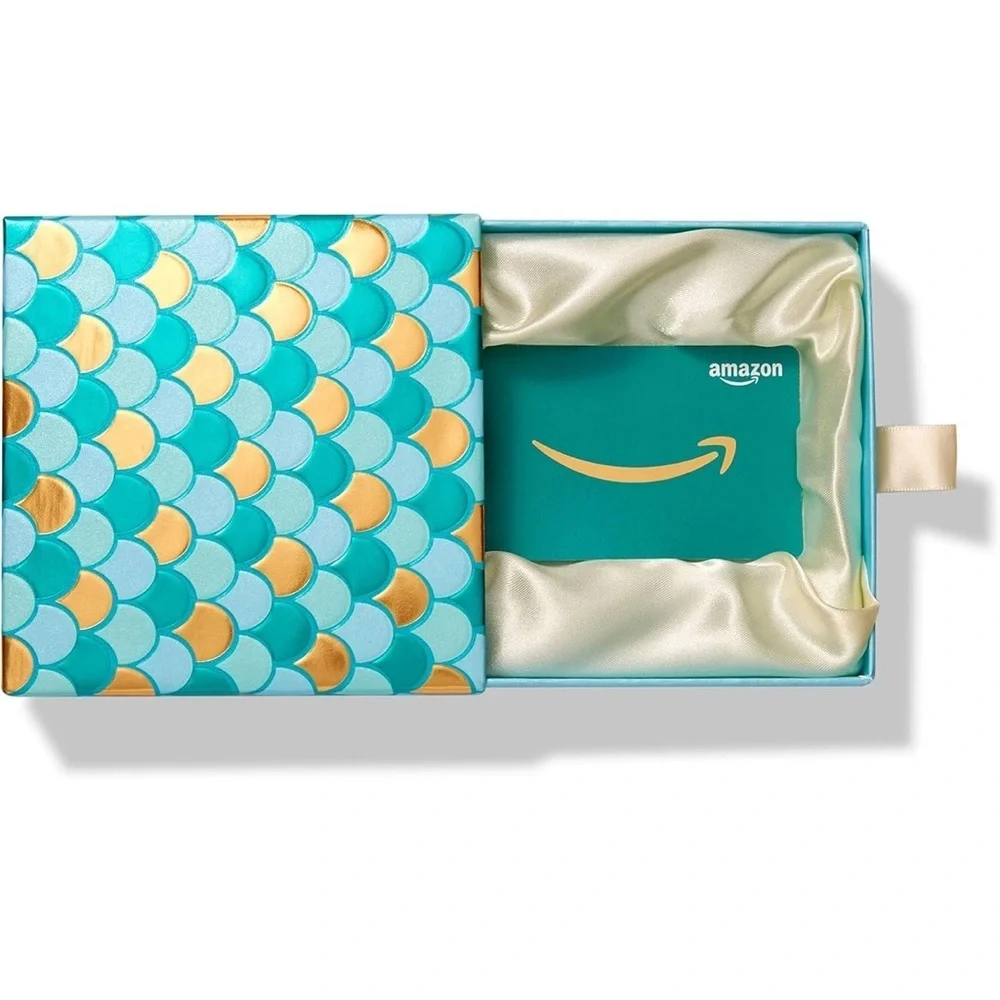 Mermaid Scale Gift Card Box, Teal and Gold, EUC